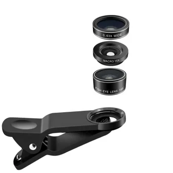 3 in 1 Phone Camera Lens 198 Degree Super Fish Eye 15X Macro Closeup Shot 0.63X Selfie Wide Angle Lens for Mobile Phone