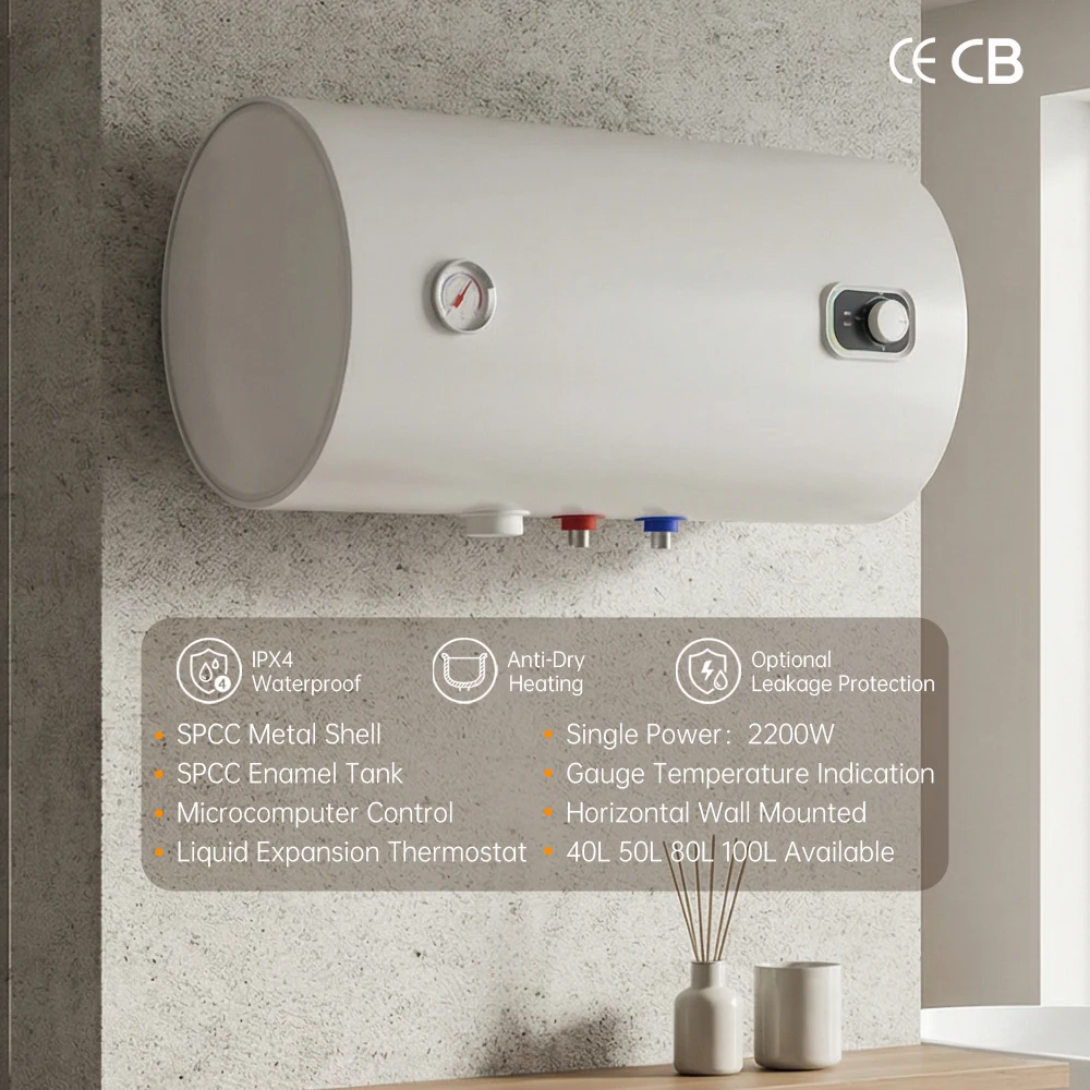 Factory Price Home 2200W 50L Horizontal Wall Mounted Hotel Apartment Storage Electric Water Heater
