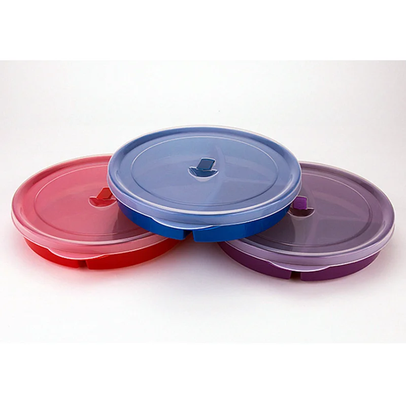 MICROWAVE DIVIDED PLATES WITH VENTED LIDS (SET OF 8 IN ASSORTED COLORS)