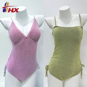 Custom Summer Women's Quick Dry 2 Piece Set Pleated Fabric Swimsuit Breathable Wave Strip Bikini Beachwear