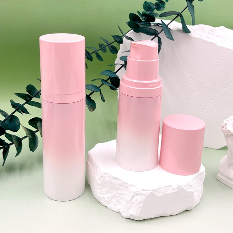 Gradient pink 30ml 50ml  airless split bottle pack travel kit press type portable lotion bottle