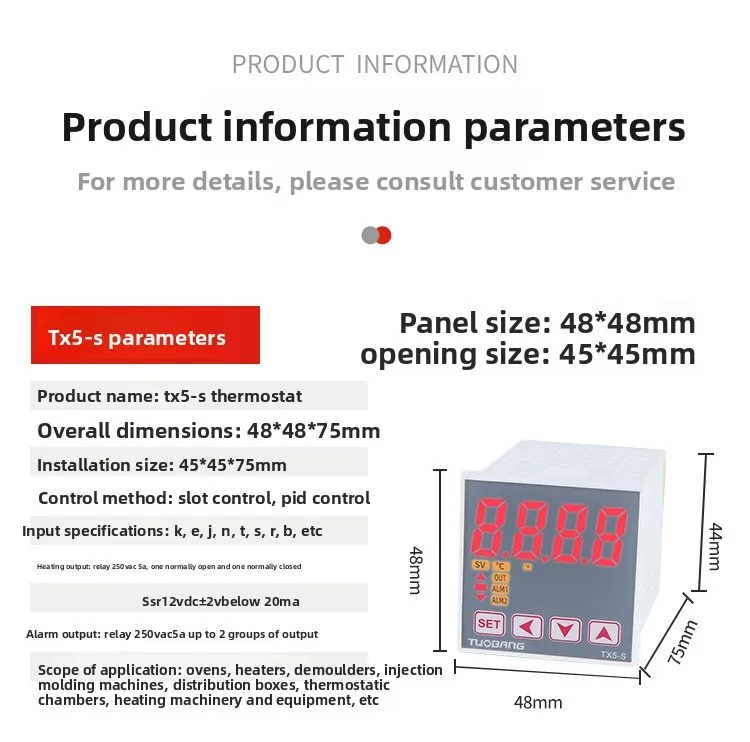TX5-S/M/H/L/W Single-Row LED Display Smart PID Thermostat K/E/PT100 Type Industrial Temperature Controller for Packaging Machine
