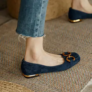 QuiteS 2026 New Style Summer Autumn Elegant Horsebit Pumps Retro Blue Slip-On Flat Casual Office Shoes for Women