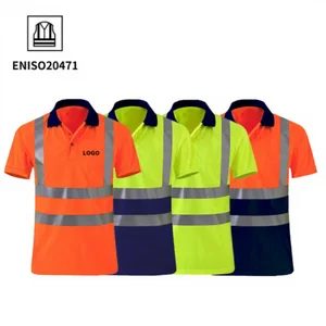 Wholesale Custom Logo EN20471 Reflective Short Sleeve Work Polo Shirts Polyester Coal Industrial Workwear for Engineering Road