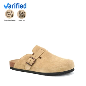 Spring & Summer Slip-On Nubuck Mules, Round Toe with Buckle Decoration, Rubber Outsole