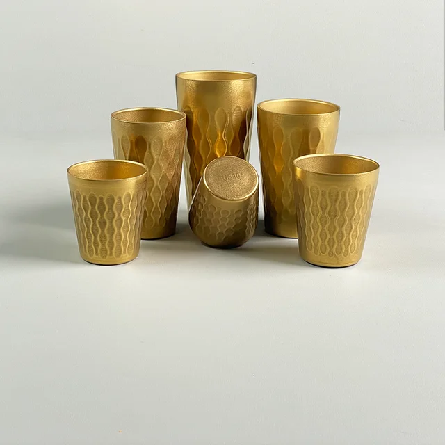 Hui-e Korean Vintage Gold 304 Stainless Steel Double-Layer Cup for Tea & Beer Serving at Parties for Restaurants