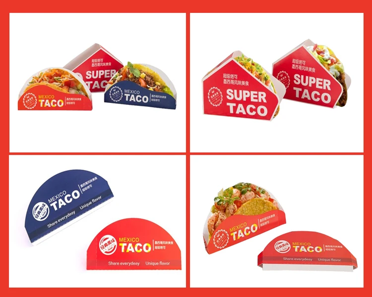 Taco Box Paper Custom Disposable Takeout Food Paper Boxes Tacos Packaging Holder ...