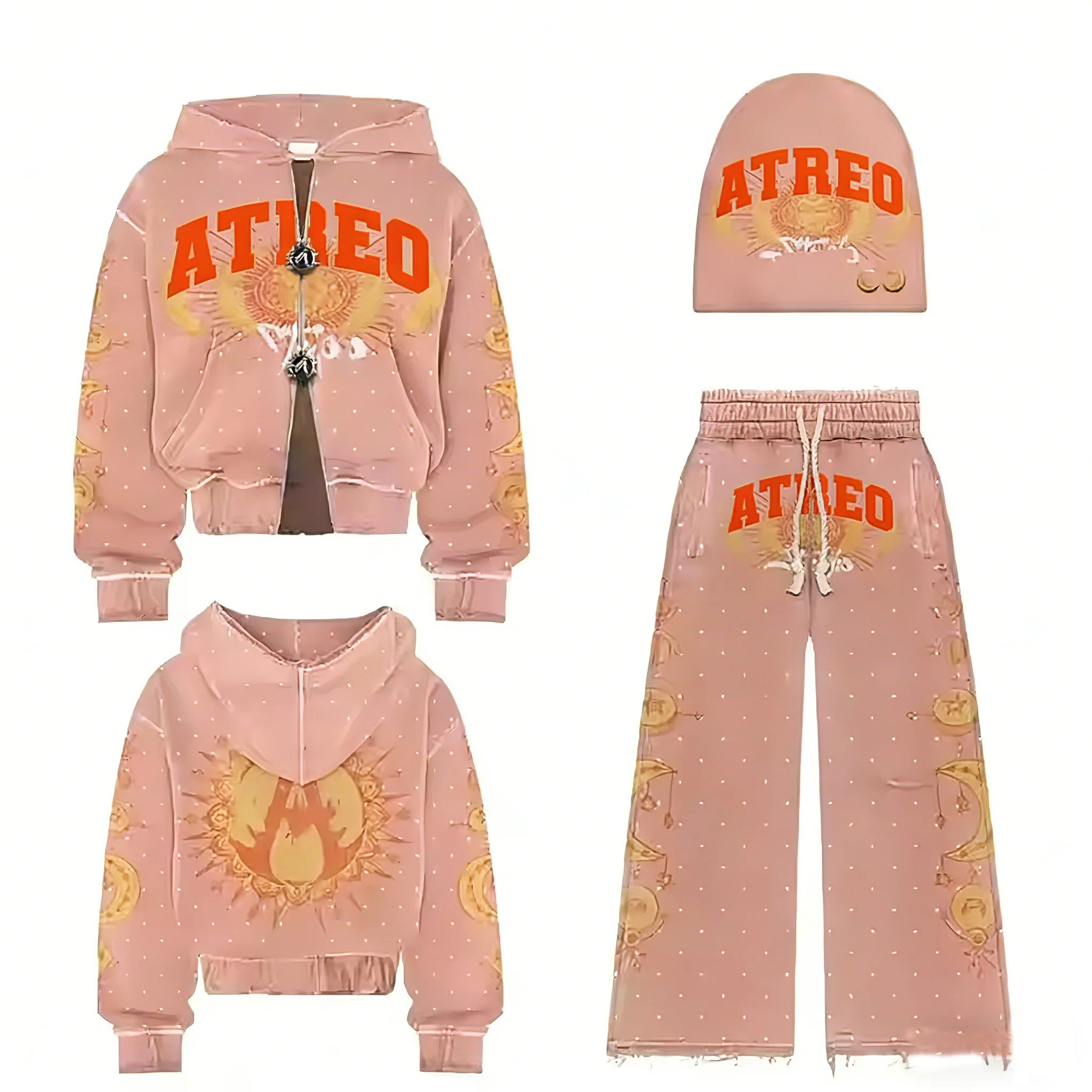 SALATI Custom Rhinestone Hoodie Men Oversized Cropped Acid Wash Zip up Distressed Vintage Sweatpants and Hoodie Set gallery 4