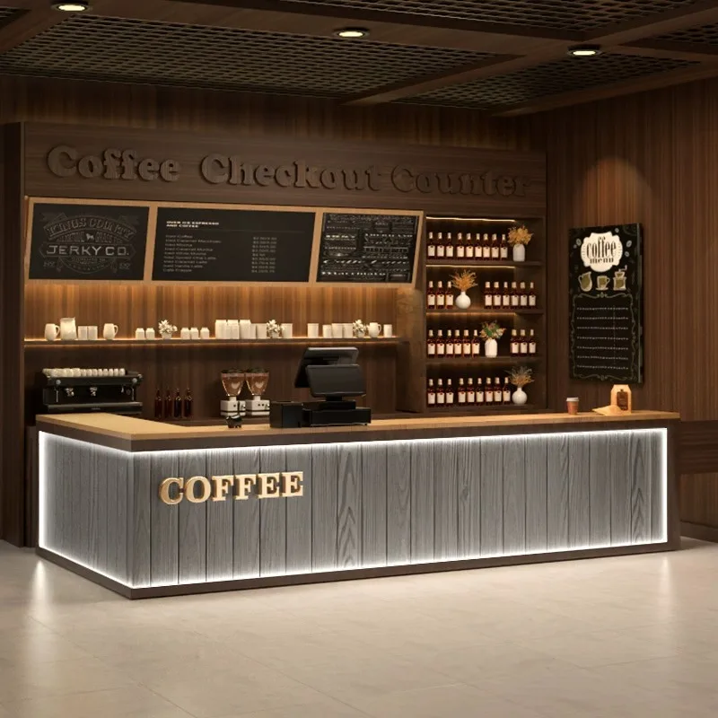 Customizable Minimally Modern Coffee Tea Shop Bar Counter Company Front Desk Reception Display Cabinets for Showcases Design