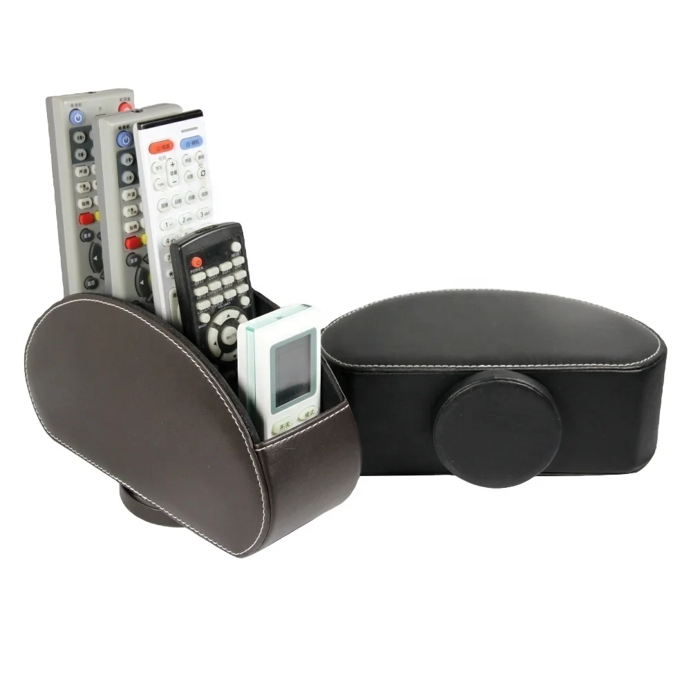 TV Remote Caddy Desk Organizer 5 Compartments Leather Remote Control Holder 