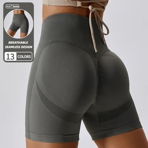 YISHENHON 2026 New Seamless Yoga Shorts Peach Buttocks High Waist Fitness Pants Tight Running Sports Workout Shorts Girls
