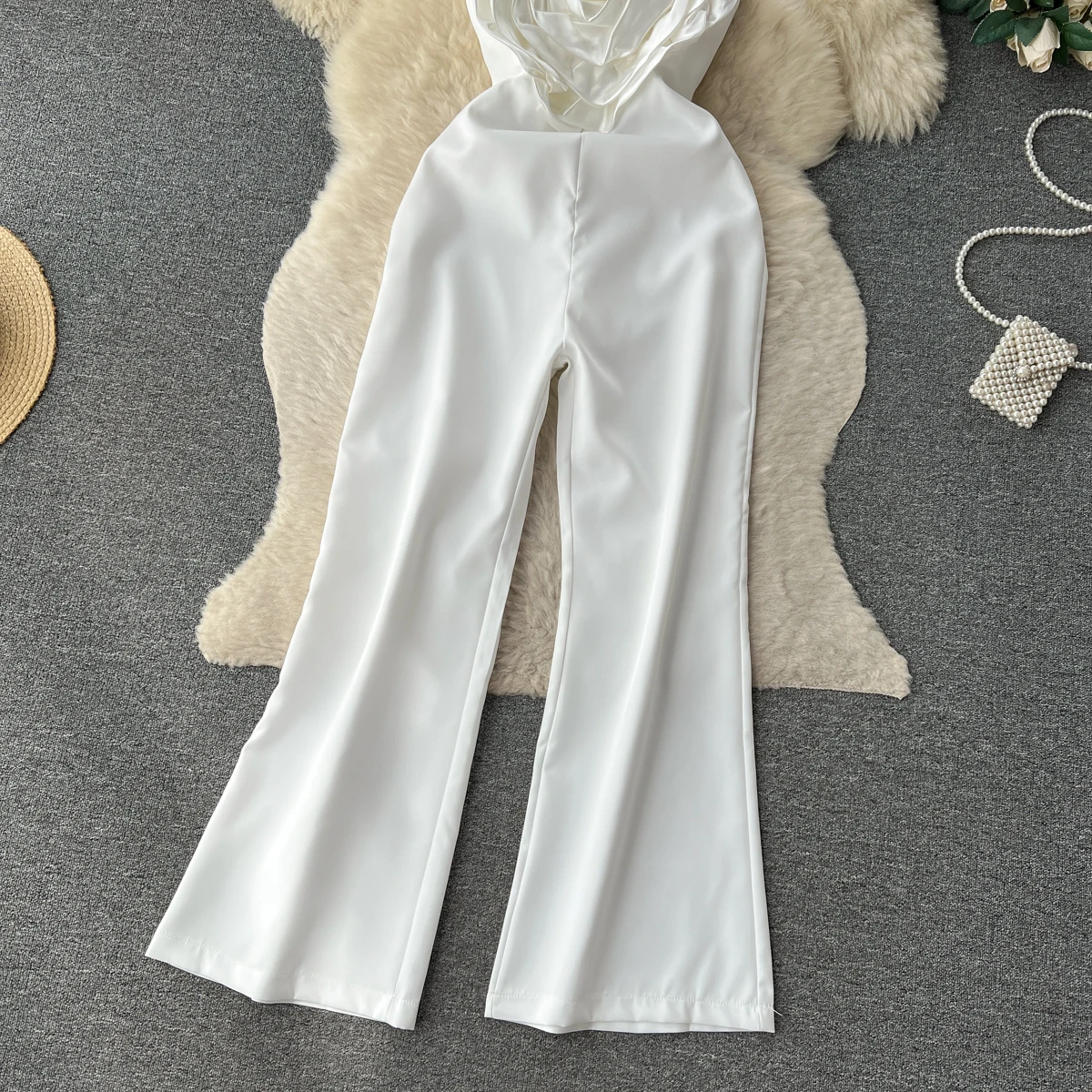 French Haute Couture Elegant Three-dimensional Rose Flower Jumpsuit ...