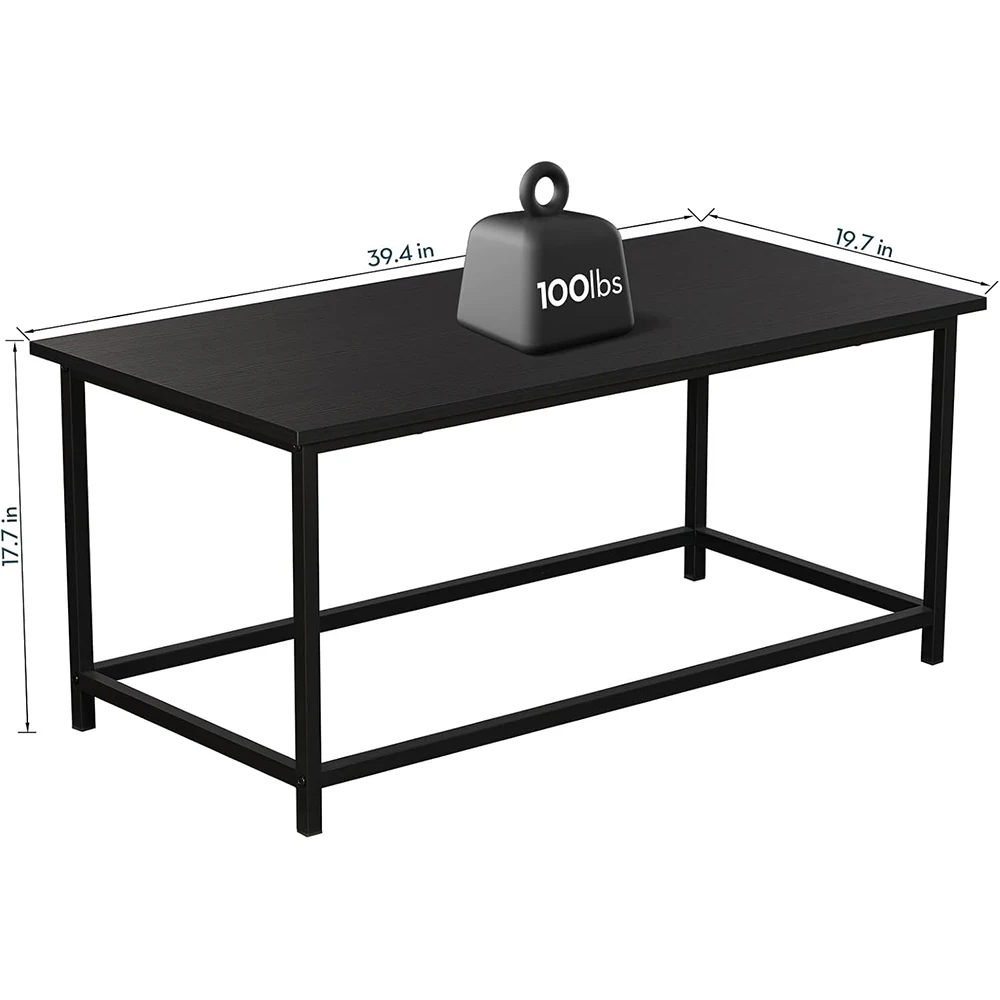 product black wooden top metal frame coffee table simple modern rectangular open space minimalist living room home office industrial-4
