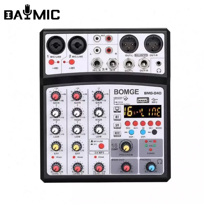 Professional 4 Channel USB Audio Mixer Dj Console Stereo Recording 48V Phantom Power 16  DSP Musical Instrument