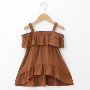 New Selling Superior Quality Summer Linen and Rayon Sweet Neat Clean Sleeveless Children Girls Dresses