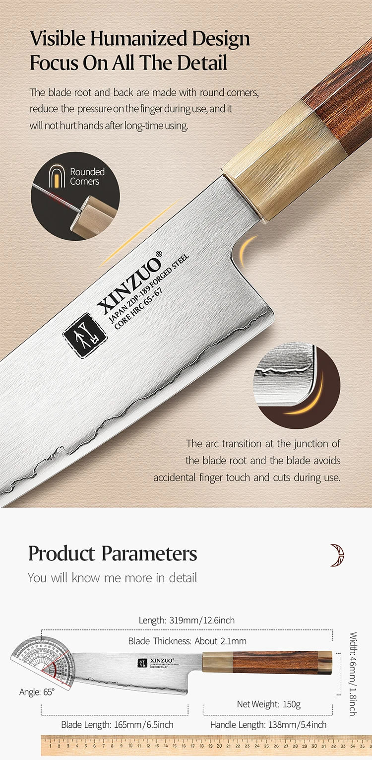 XINZUO Japanese ZDP189 Composite Steel Bunka Knife 6.5 Inch