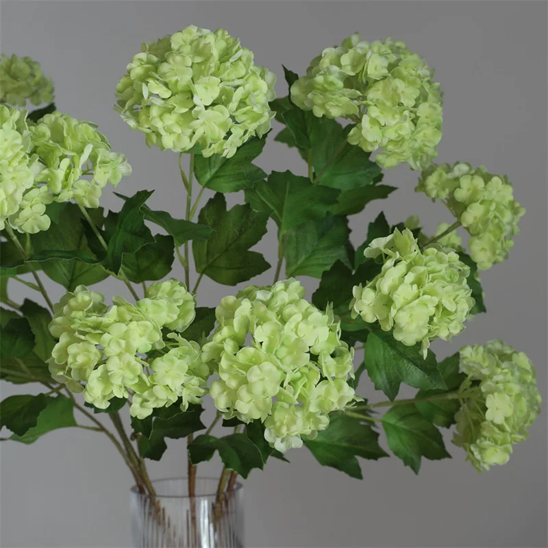 2024 New White Hydrangea Real Touch 3 Heads Snowball Hydrangea For Home