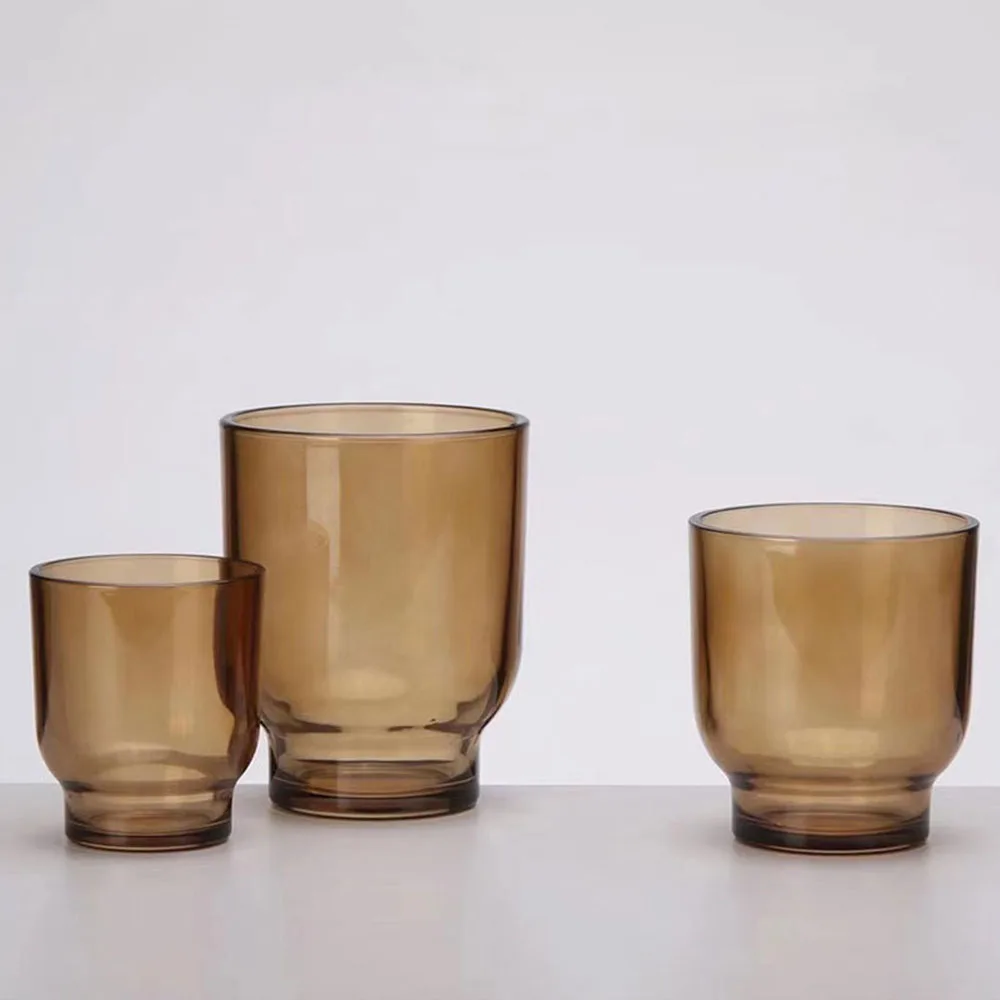 Custom Wholesale Round Amber Color Glass Candle Jar Empty Glass Jars