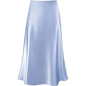 Women's Casual A-Line Long Satin Skirt High Waist Flared Square Collar Hidden Elastic Breathable Solid Hollow Ruffles Feathers