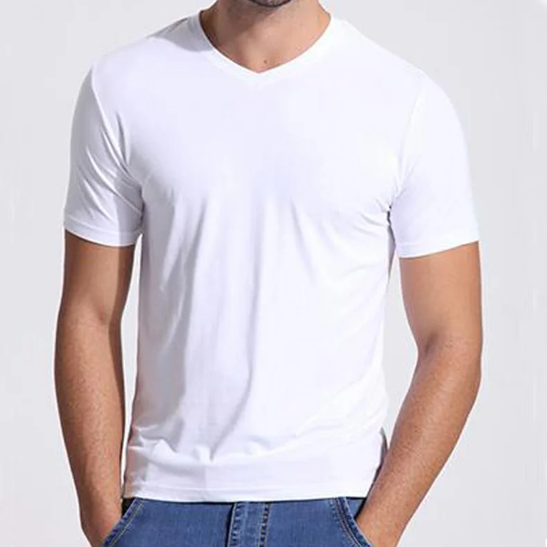 In Stock Custom Print Breathable Anti-Wrinkle Men's V-Neck Bamboo Oversized Sleep 220 Gsm Blank Bamboo T Shirt