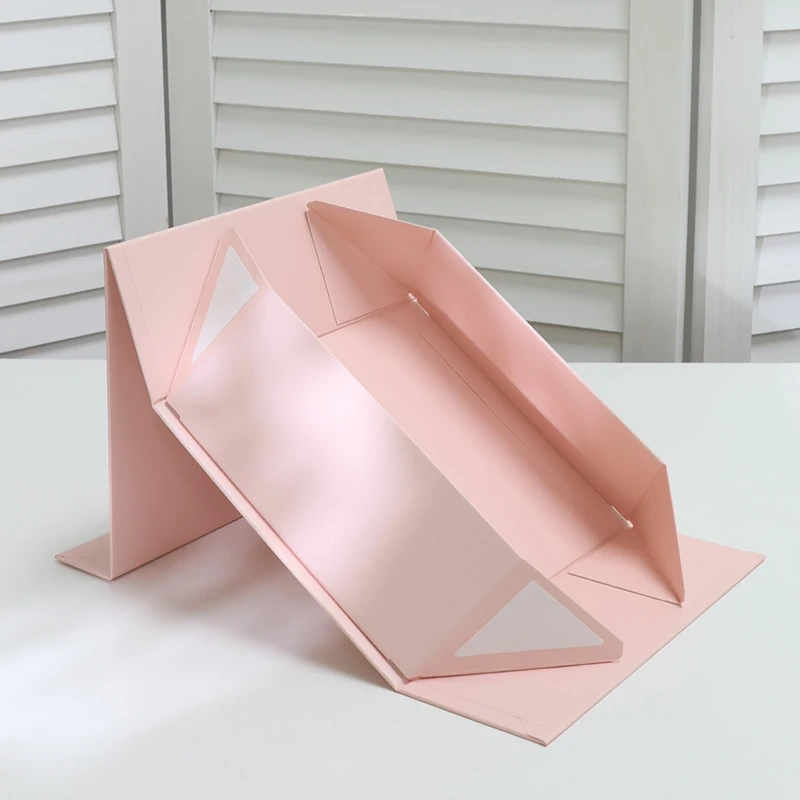 Luxury Custom Design Large pink Foldable Folding Paper Cardboard Gift Box Packaging with Ribbon