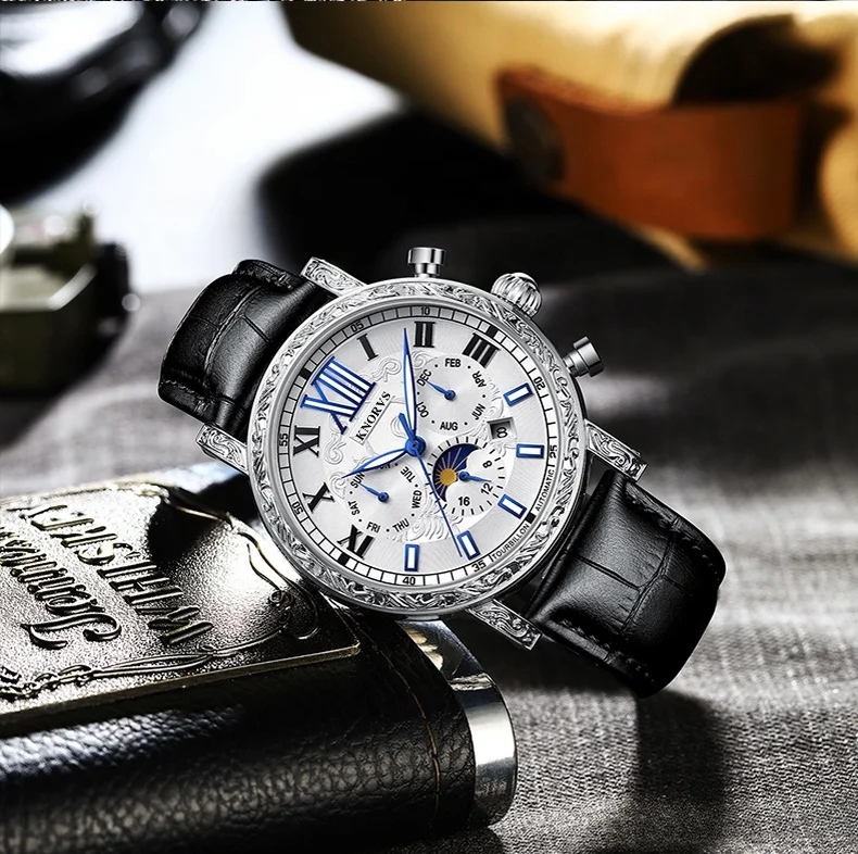 KNORVS Switzerland brand  luxury watch high quality alloy case Italian Genuine Leather quartz watch wrist watch