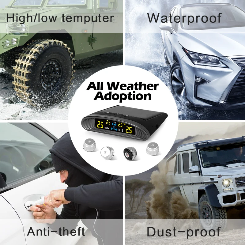 SPY V10 Digital Tire Gauges with Internal Sensor Solar Power TMPS Tire Pressure Monitoring System LCD Display Tire Gauge