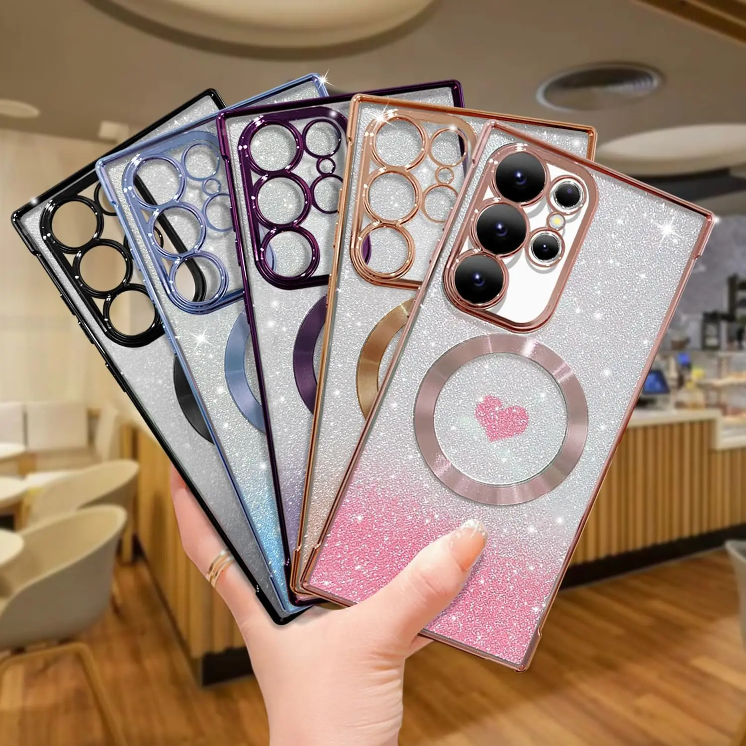 Soft Cover for Galaxy S24 S23 S22 Ultra Plus Magnetic TPU Case for Women Girl Glitter Luxury Shining Case