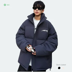 OEM Custom Design Waterproof Windproof Breathable Stand Fall/Winter Men's Casual Thick 90% Jacket Warmth Loose Fit Varsity Logo