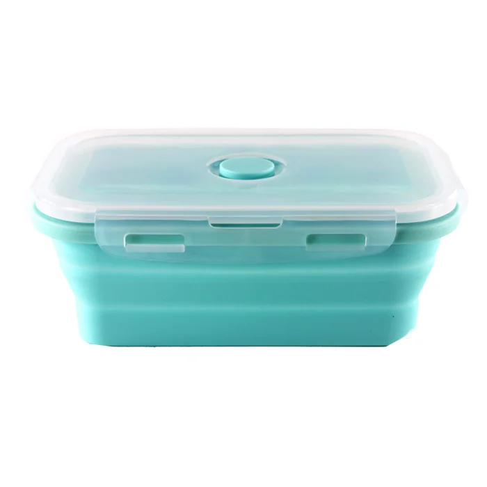 Large Reusable Foldable Collapsible Food Grade Silicone Bento Lunch Box With Clear Top Lid for Baby and Kids Storage