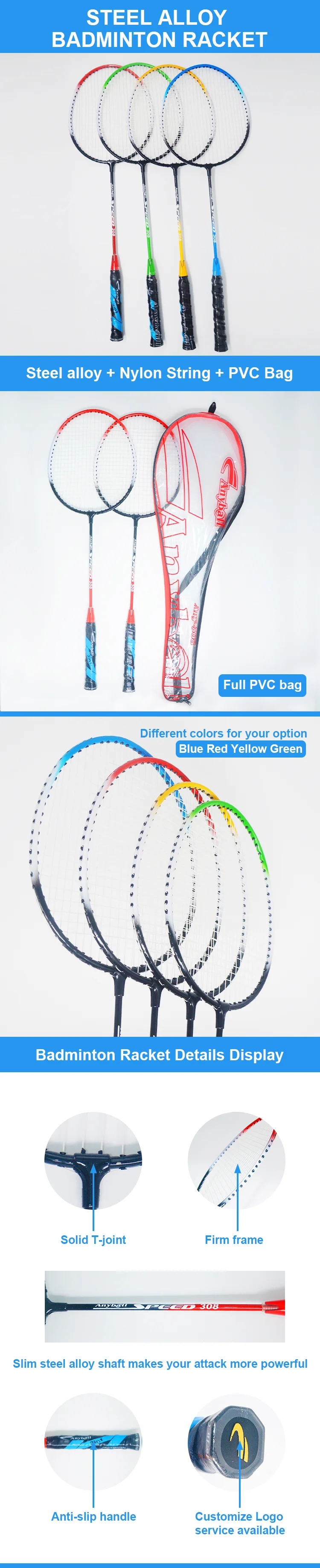 Anyball Brand Factory ditect sale Set Iron Badminton Racket With Bag for beginner Outdoor Training supplier