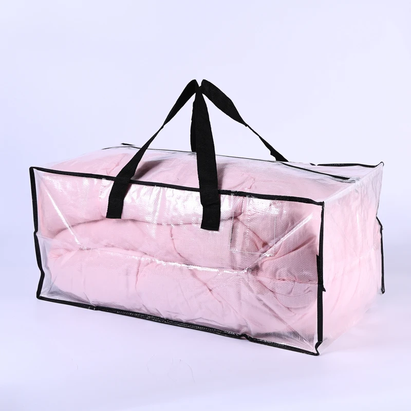 Custom Clear Storage Tote  Moving Bag Reinforced Handles for Blanket Bedding Clothes Packing Shopping