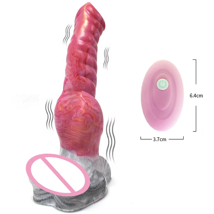 YOCY Animal Remote Control Vibrator Large Size 26cm Wolf Penis Vibrator Cock with Suction Cup Artificial Testicles Sexual Toys
