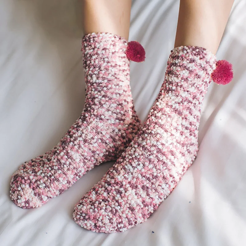 KTS148 Custom Japanese Style Winter Home Coral Velvet Floor Warm Breathable Women Tube Socks Female Lovely Sleeping Cake Socks