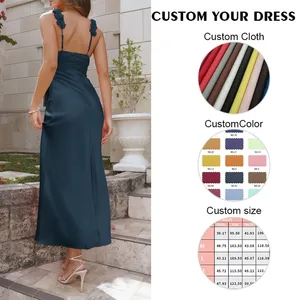 Wholesale Summer V-neck Backless Slim Fit Women Casual Stain Sexy Maxi Dresses