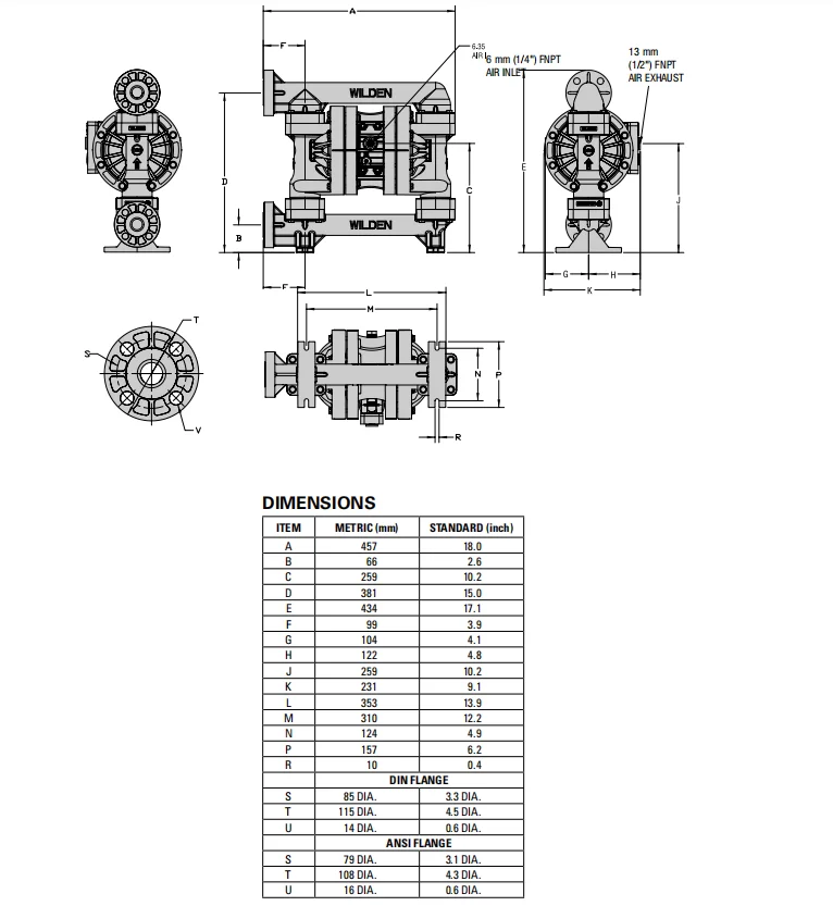 1inch wilden pneumatic pump P200 with ptfe diaphragm wilden Polypropylene shell factory