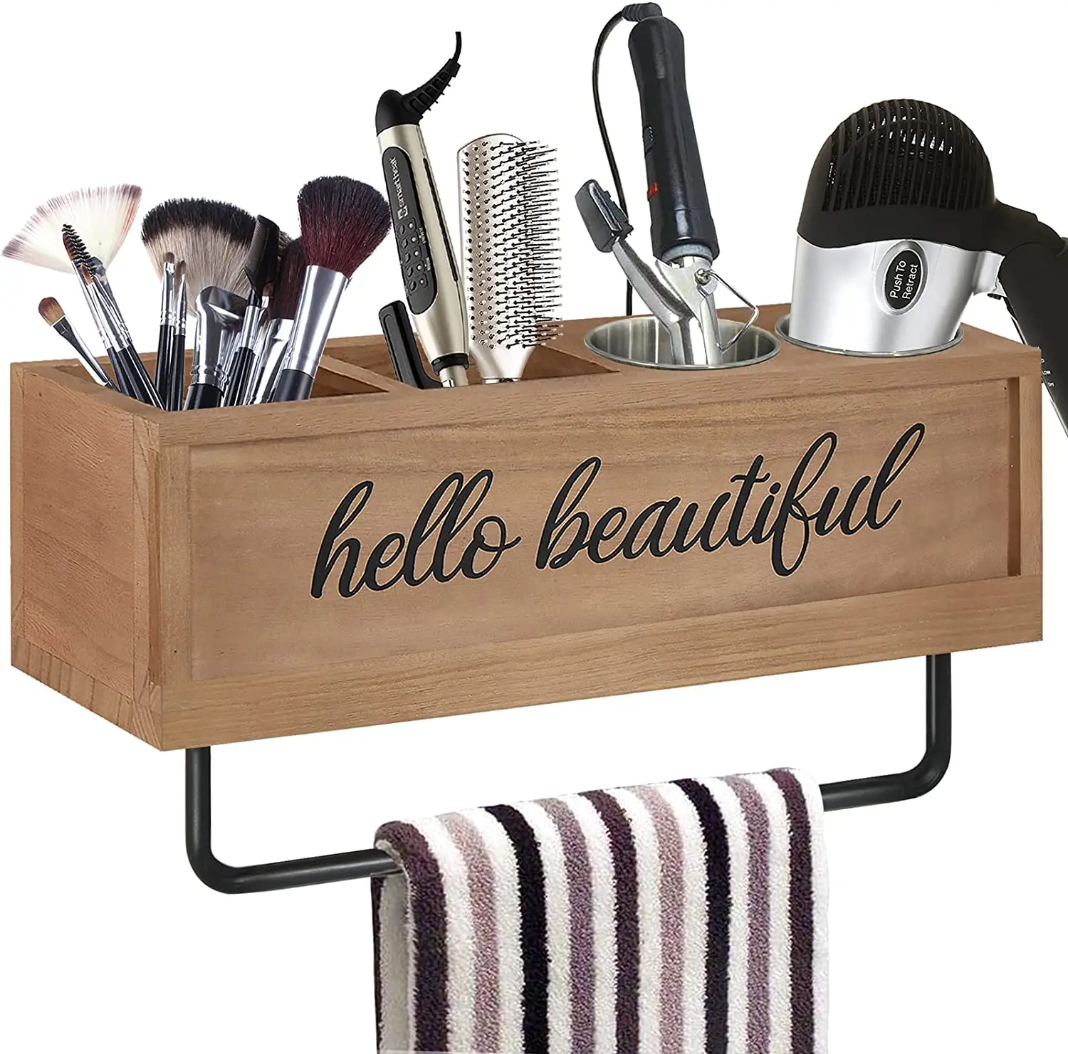 Hair Tool Organizer, Wooden Hair Dryer Holder Storage, Hair