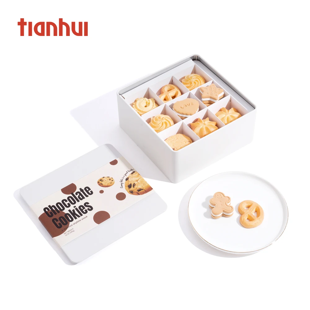 Custom Logo White Metal Box for Biscuit Chocolate Cookies Tin Box Birthday Party Girt Packaging