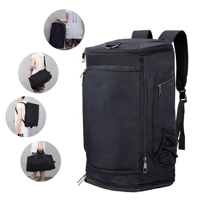 multifunctional gym duffle bag shoe compartment duffel bag custom logo blank black travel duffel backpack