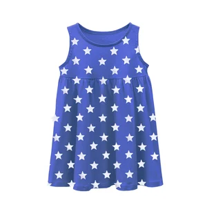 OEM Stylish 100% Cotton Girls Dress Sleeveless Independence Dress for Summer