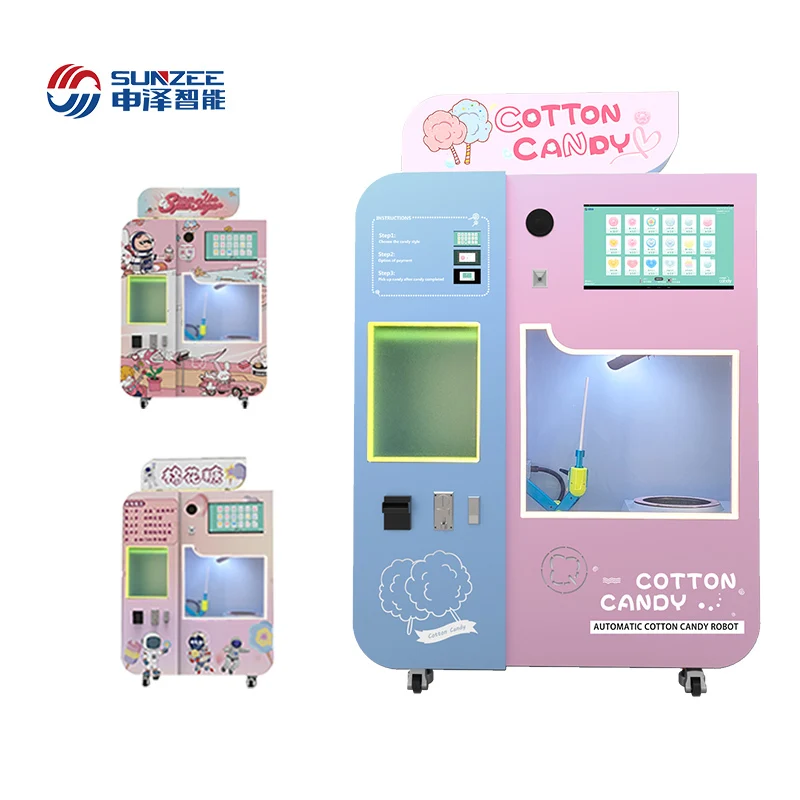 New Design Automatic Robot Electric Sugar Cotton Floss Candy Machine Cotton Candy Machine Floss Vending Machine
