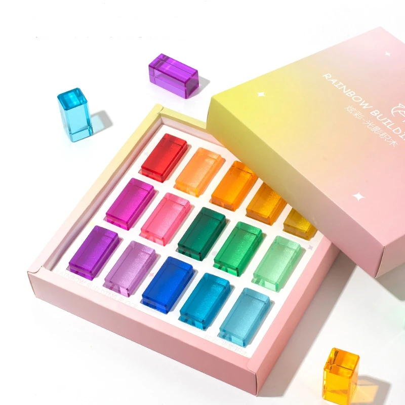 KQWVZ Regenbogen Bausteine - 16 Acryl Blöcke Für Sensorisches Spielen