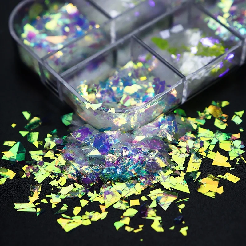 Candy Iridescent Glitter Glass Paper Irregular Nail Flakes Sparkly  Paillette DIY