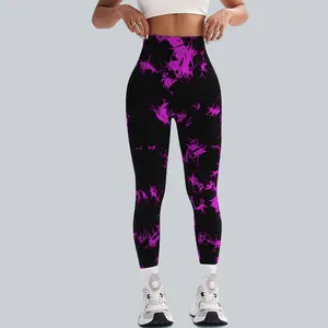 Tie Dye Yoga Pants Seamless Butt Lifting Tight High Waist and Elastic Gymwear Printed Pants for Sports