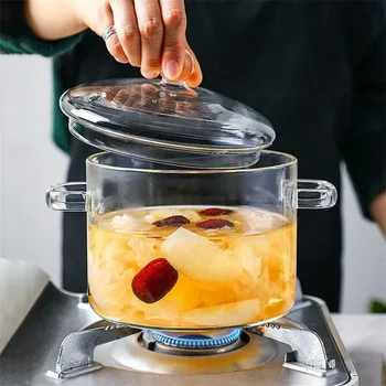 Pentola In Vetro Borosilicato 1,5L - Trasparente Con Coperchio E Doppio Manico - Adatta A Tutti I Piani Cottura - 4