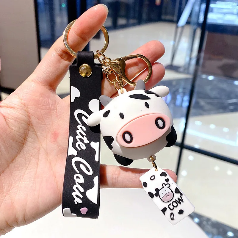 New Fashion Lovely Cow Keychain Charm Keychains for Women Bag Pendant  Jewelry Trinket Girls Car Key Ring Key Chain