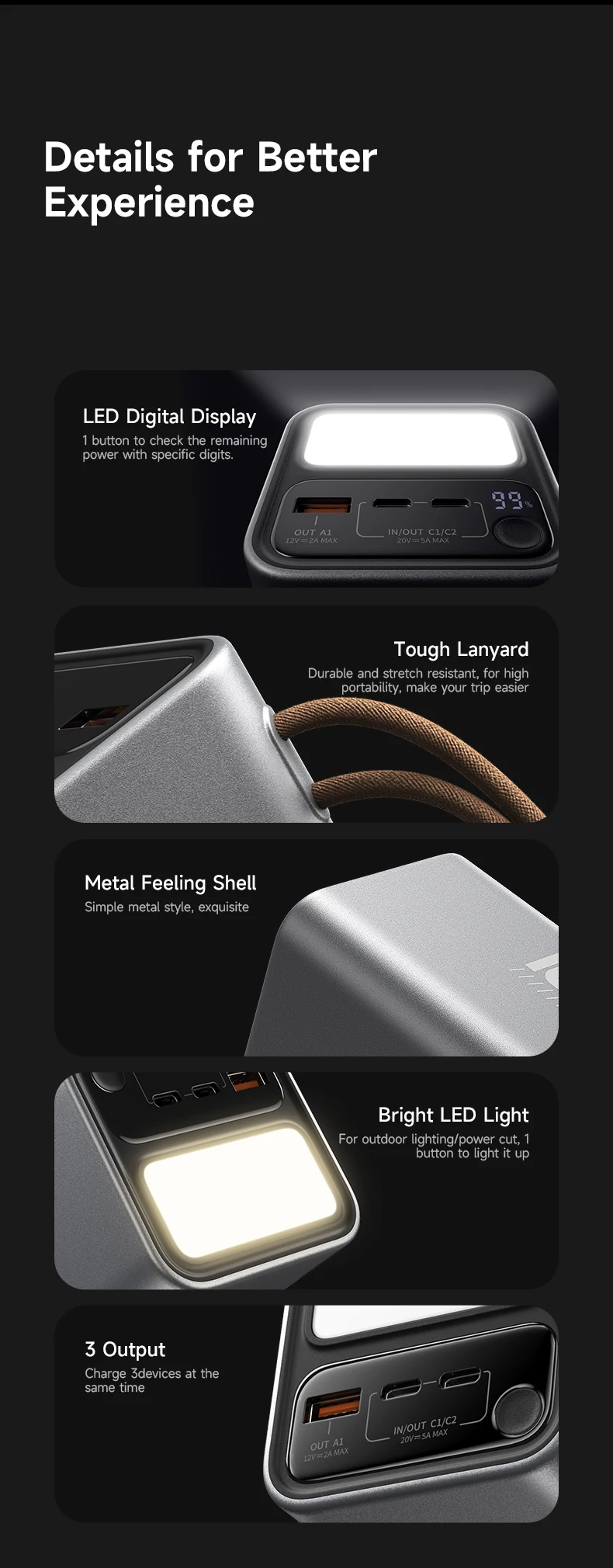 50000mAh YOOBAO H5 Pro High-Capacity Power Bank 100W Fast Charging for Laptop with LED Light Digital Display & Lanyard