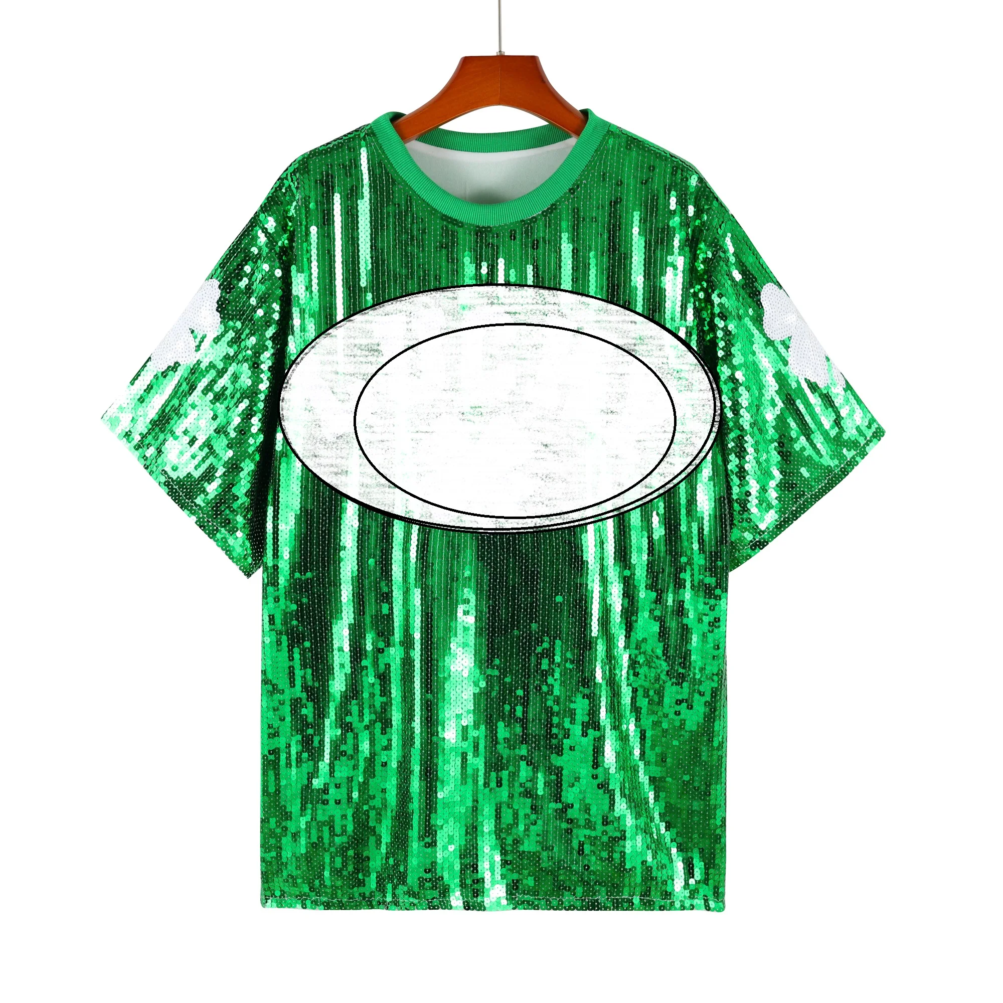Ready To Ship Women St Patricks Day Green Short Sleeve Lucky Shirt Dress  Sequin Clothing Costumes Jersey