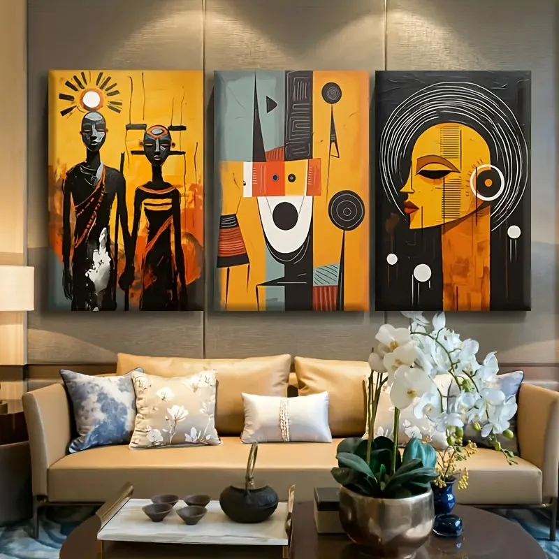 Set of 3 Canvas Poster African American Mask Tribal Ethnic Painting on Canvas Wall Art Poster Canvas for Living Room