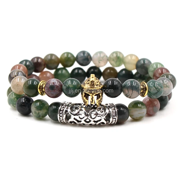 Natural Indian agate Buddha bead elastic bracelet set, crystal therapeutic bead bracelet, semi-precious stone handicraft gifts.